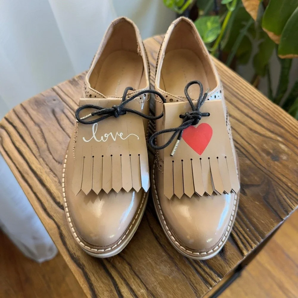 Zara Womens Platform Oxfords Wingtip Brogue Love Heart Shoes Size‎ EU 35 US 5